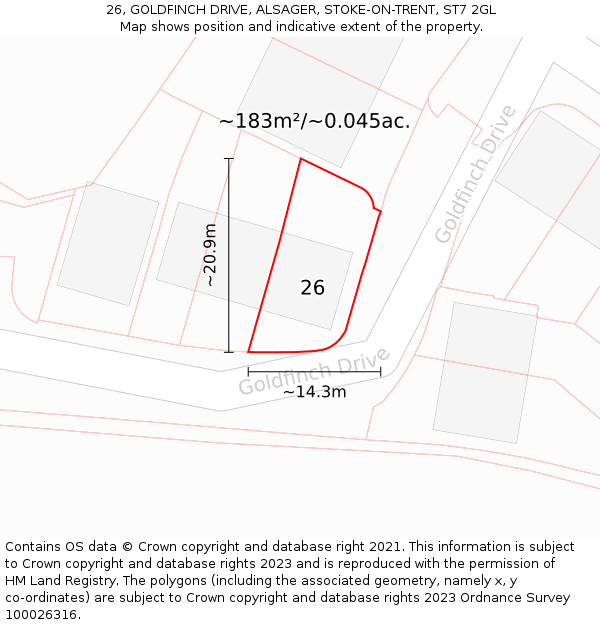 26, GOLDFINCH DRIVE, ALSAGER, STOKE-ON-TRENT, ST7 2GL: Plot and title map