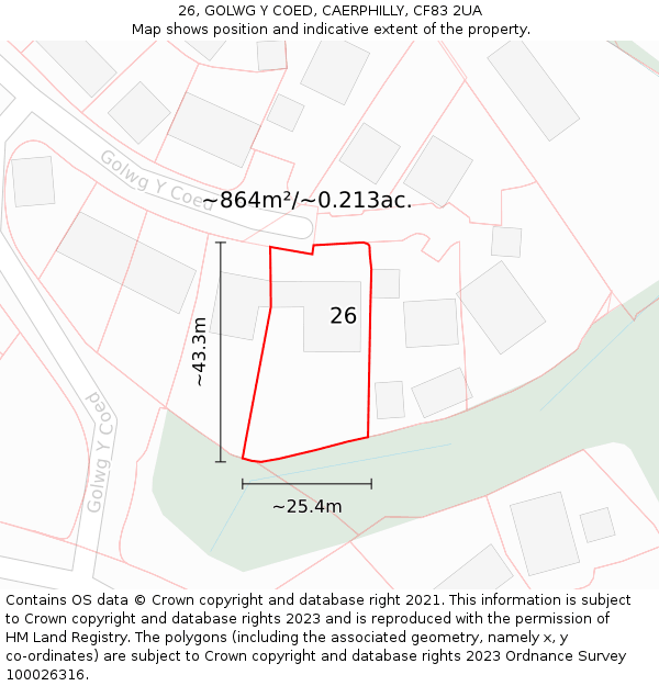 26, GOLWG Y COED, CAERPHILLY, CF83 2UA: Plot and title map