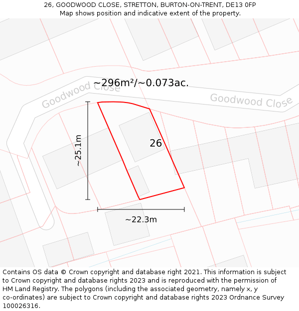 26, GOODWOOD CLOSE, STRETTON, BURTON-ON-TRENT, DE13 0FP: Plot and title map