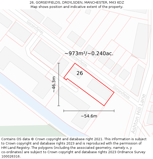 26, GORSEYFIELDS, DROYLSDEN, MANCHESTER, M43 6DZ: Plot and title map