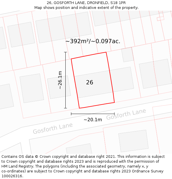 26, GOSFORTH LANE, DRONFIELD, S18 1PR: Plot and title map