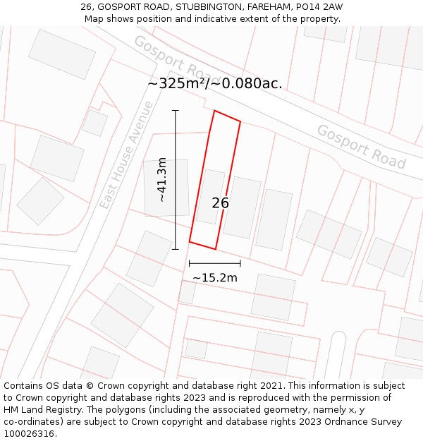 26, GOSPORT ROAD, STUBBINGTON, FAREHAM, PO14 2AW: Plot and title map