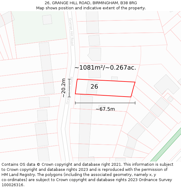26, GRANGE HILL ROAD, BIRMINGHAM, B38 8RG: Plot and title map