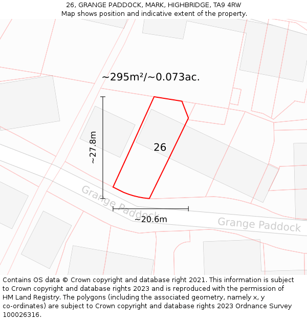 26, GRANGE PADDOCK, MARK, HIGHBRIDGE, TA9 4RW: Plot and title map