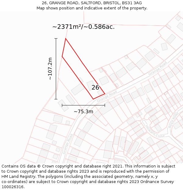 26, GRANGE ROAD, SALTFORD, BRISTOL, BS31 3AG: Plot and title map