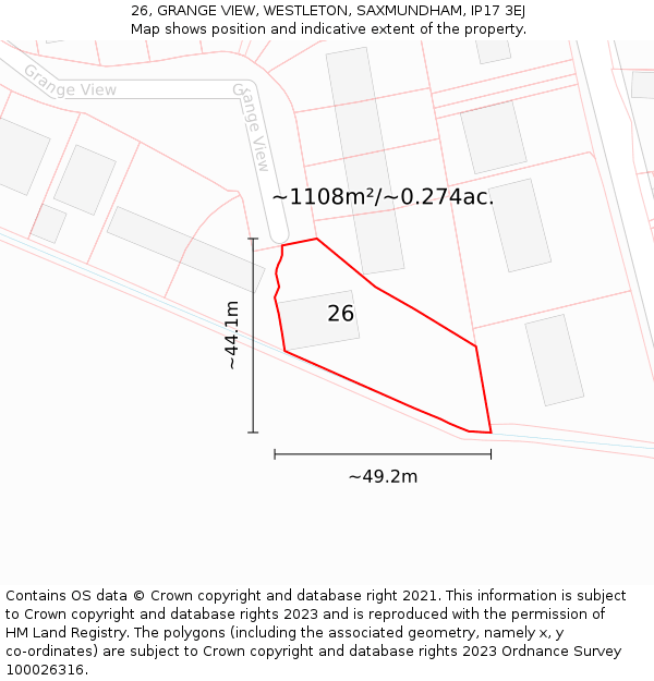 26, GRANGE VIEW, WESTLETON, SAXMUNDHAM, IP17 3EJ: Plot and title map
