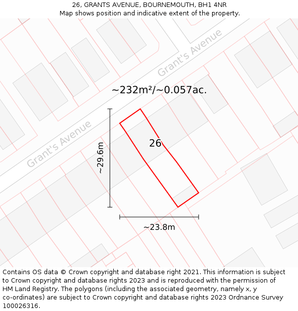 26, GRANTS AVENUE, BOURNEMOUTH, BH1 4NR: Plot and title map