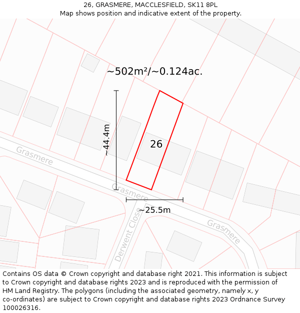 26, GRASMERE, MACCLESFIELD, SK11 8PL: Plot and title map