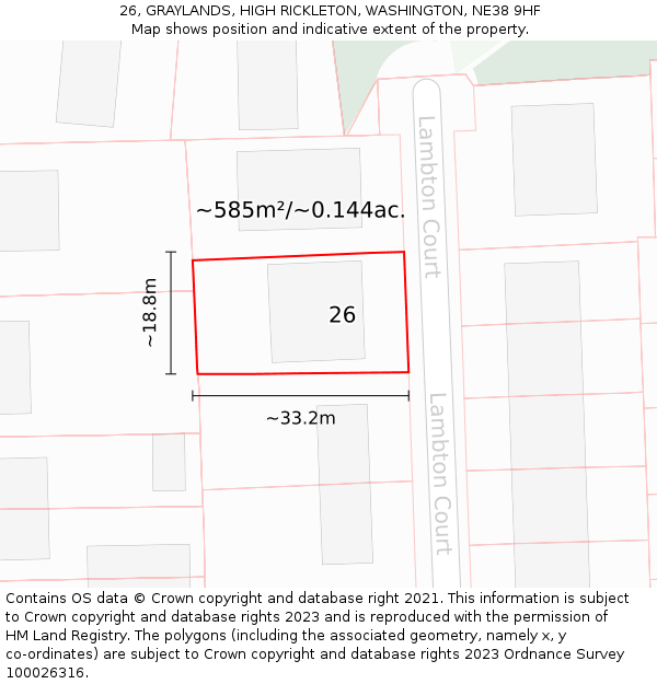 26, GRAYLANDS, HIGH RICKLETON, WASHINGTON, NE38 9HF: Plot and title map