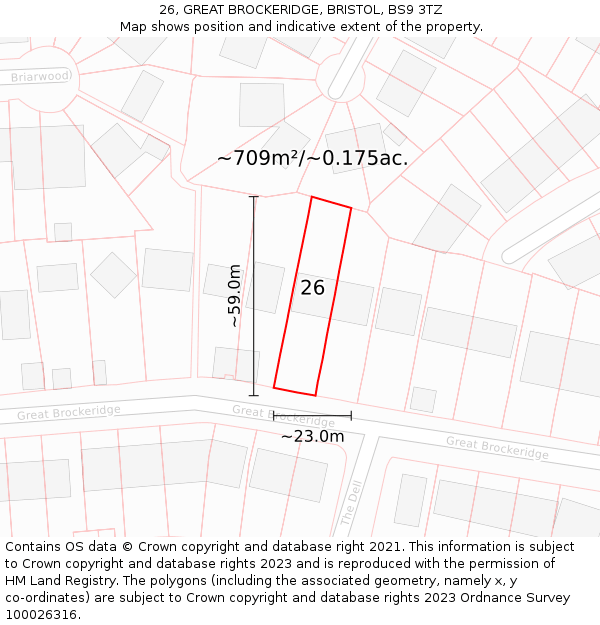 26, GREAT BROCKERIDGE, BRISTOL, BS9 3TZ: Plot and title map