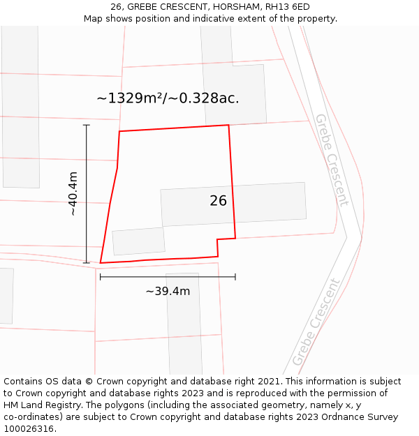 26, GREBE CRESCENT, HORSHAM, RH13 6ED: Plot and title map