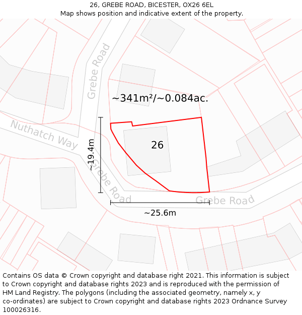 26, GREBE ROAD, BICESTER, OX26 6EL: Plot and title map