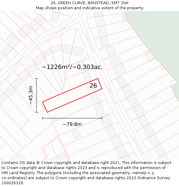 26, GREEN CURVE, BANSTEAD, SM7 1NX: Plot and title map