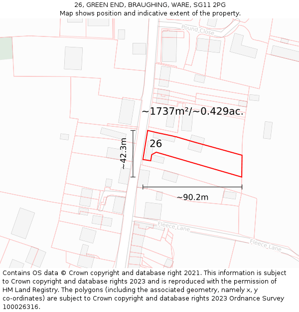 26, GREEN END, BRAUGHING, WARE, SG11 2PG: Plot and title map