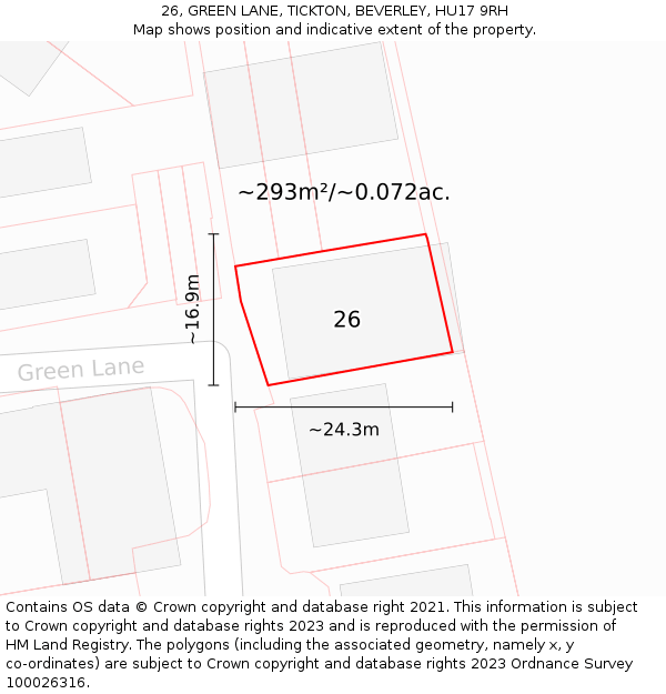 26, GREEN LANE, TICKTON, BEVERLEY, HU17 9RH: Plot and title map