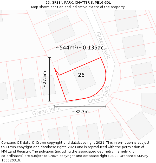 26, GREEN PARK, CHATTERIS, PE16 6DL: Plot and title map