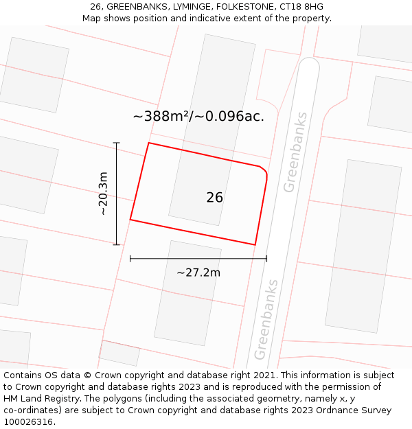 26, GREENBANKS, LYMINGE, FOLKESTONE, CT18 8HG: Plot and title map