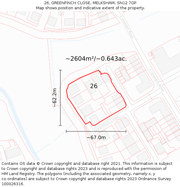 26, GREENFINCH CLOSE, MELKSHAM, SN12 7GP: Plot and title map