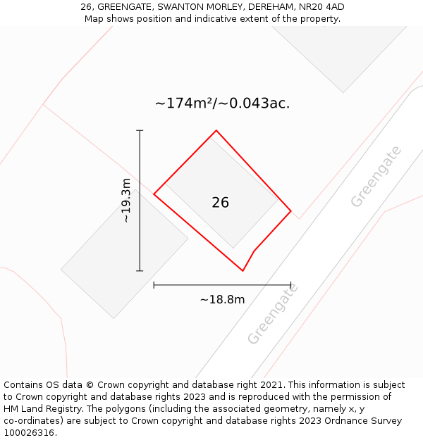 26, GREENGATE, SWANTON MORLEY, DEREHAM, NR20 4AD: Plot and title map