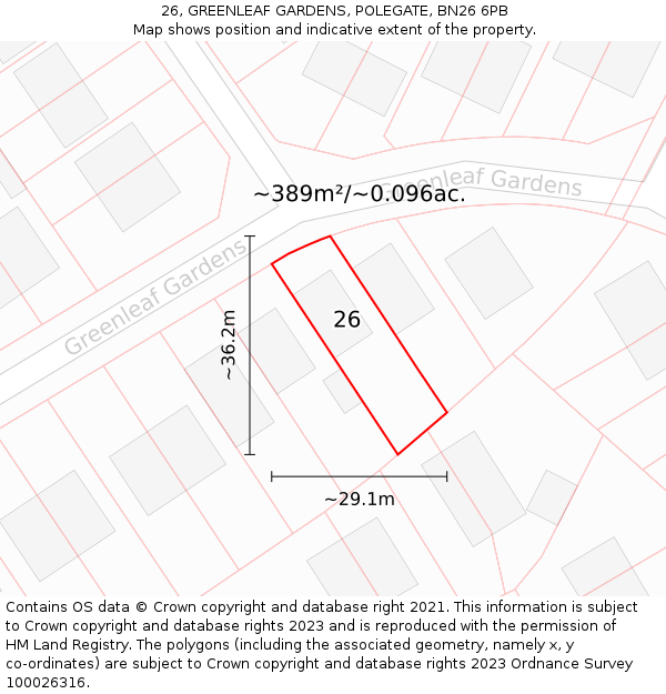 26, GREENLEAF GARDENS, POLEGATE, BN26 6PB: Plot and title map