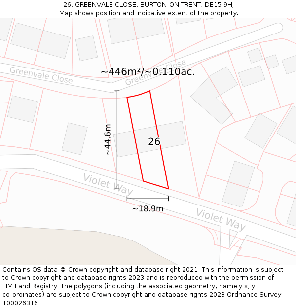 26, GREENVALE CLOSE, BURTON-ON-TRENT, DE15 9HJ: Plot and title map