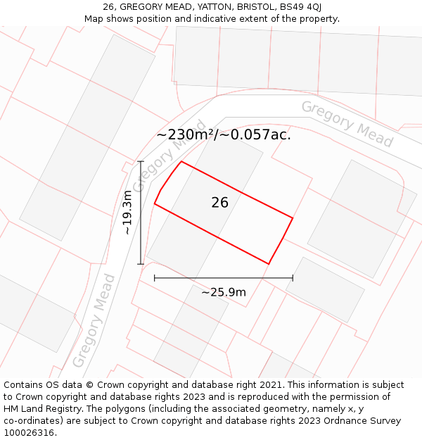 26, GREGORY MEAD, YATTON, BRISTOL, BS49 4QJ: Plot and title map