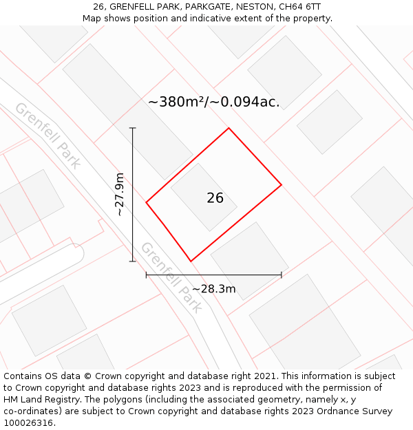 26, GRENFELL PARK, PARKGATE, NESTON, CH64 6TT: Plot and title map