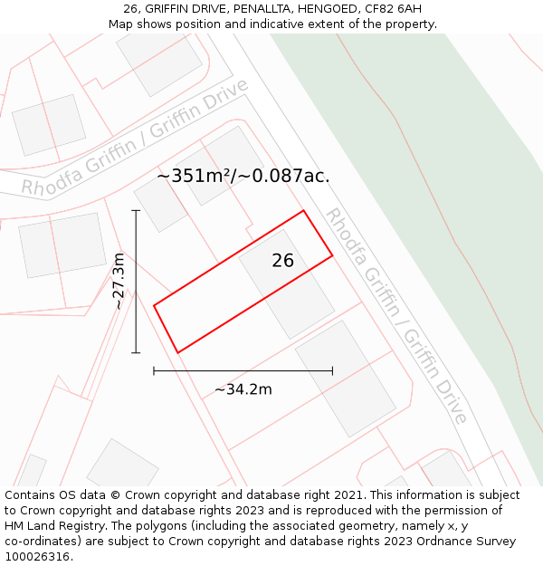26, GRIFFIN DRIVE, PENALLTA, HENGOED, CF82 6AH: Plot and title map