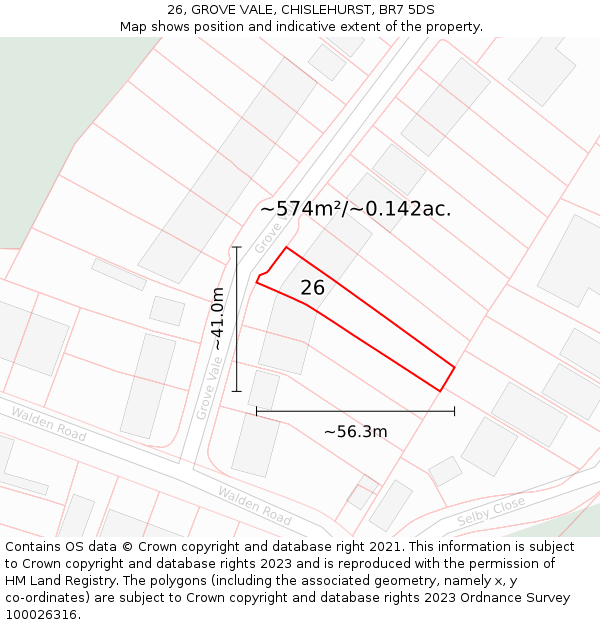 26, GROVE VALE, CHISLEHURST, BR7 5DS: Plot and title map