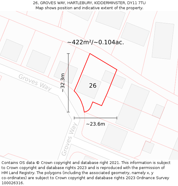 26, GROVES WAY, HARTLEBURY, KIDDERMINSTER, DY11 7TU: Plot and title map