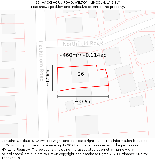 26, HACKTHORN ROAD, WELTON, LINCOLN, LN2 3LY: Plot and title map