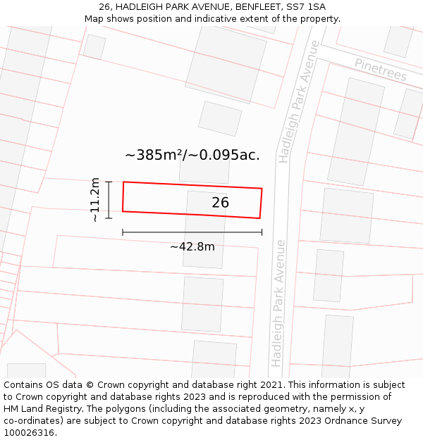 26, HADLEIGH PARK AVENUE, BENFLEET, SS7 1SA: Plot and title map