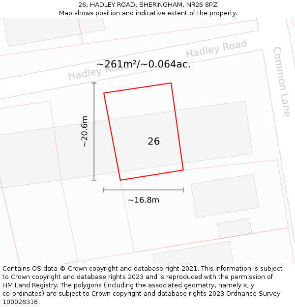 26, HADLEY ROAD, SHERINGHAM, NR26 8PZ: Plot and title map