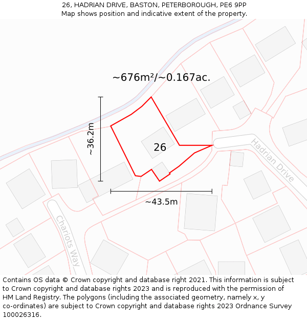 26, HADRIAN DRIVE, BASTON, PETERBOROUGH, PE6 9PP: Plot and title map