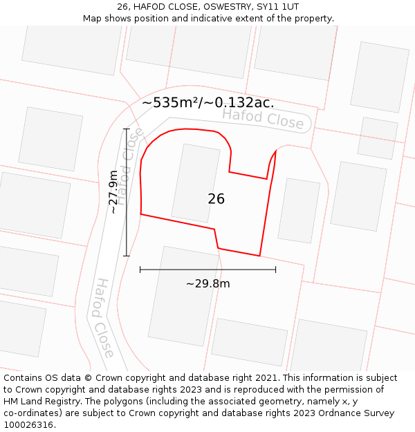 26, HAFOD CLOSE, OSWESTRY, SY11 1UT: Plot and title map