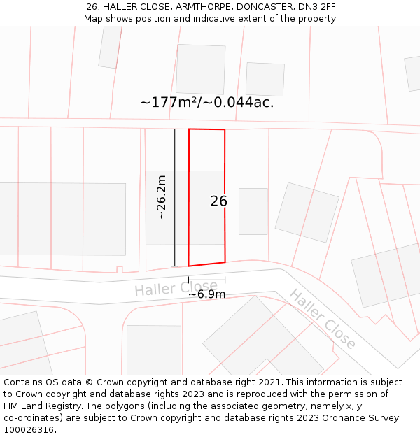 26, HALLER CLOSE, ARMTHORPE, DONCASTER, DN3 2FF: Plot and title map