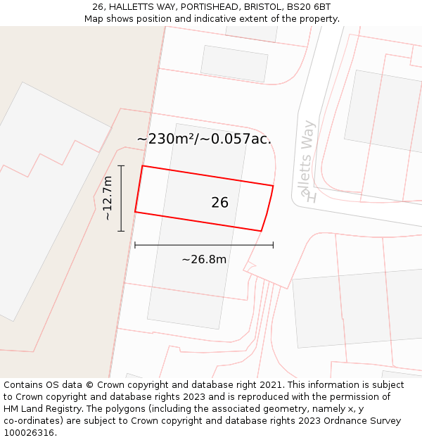 26, HALLETTS WAY, PORTISHEAD, BRISTOL, BS20 6BT: Plot and title map