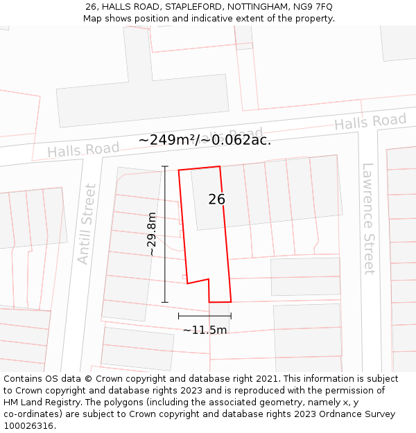 26, HALLS ROAD, STAPLEFORD, NOTTINGHAM, NG9 7FQ: Plot and title map