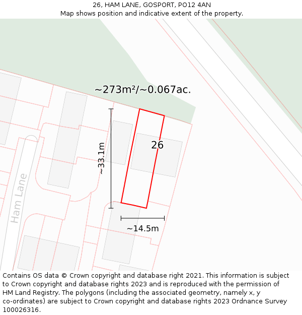 26, HAM LANE, GOSPORT, PO12 4AN: Plot and title map