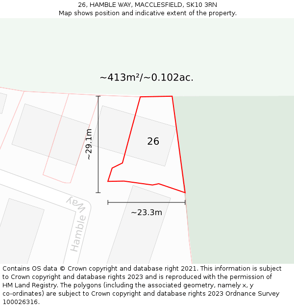 26, HAMBLE WAY, MACCLESFIELD, SK10 3RN: Plot and title map