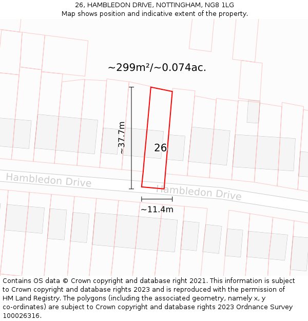 26, HAMBLEDON DRIVE, NOTTINGHAM, NG8 1LG: Plot and title map