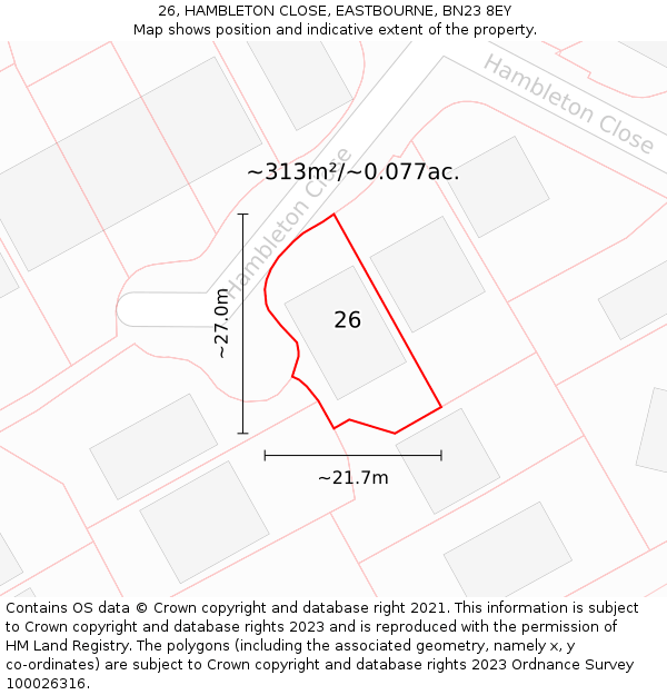 26, HAMBLETON CLOSE, EASTBOURNE, BN23 8EY: Plot and title map
