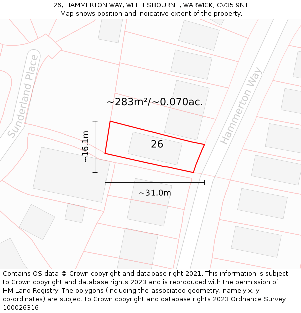 26, HAMMERTON WAY, WELLESBOURNE, WARWICK, CV35 9NT: Plot and title map