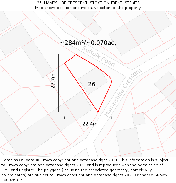 26, HAMPSHIRE CRESCENT, STOKE-ON-TRENT, ST3 4TR: Plot and title map