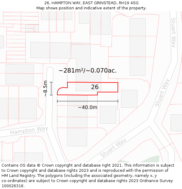 26, HAMPTON WAY, EAST GRINSTEAD, RH19 4SG: Plot and title map