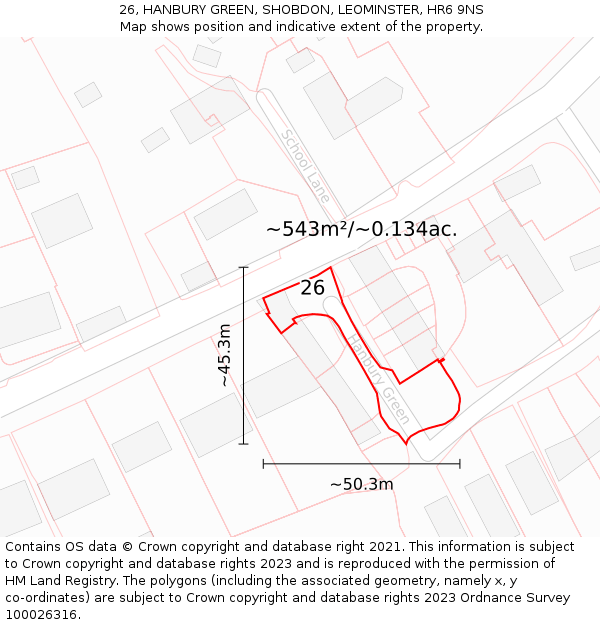 26, HANBURY GREEN, SHOBDON, LEOMINSTER, HR6 9NS: Plot and title map