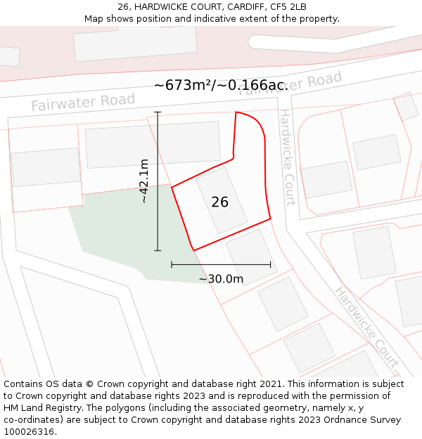 26, HARDWICKE COURT, CARDIFF, CF5 2LB: Plot and title map