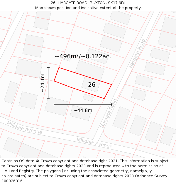 26, HARGATE ROAD, BUXTON, SK17 9BL: Plot and title map