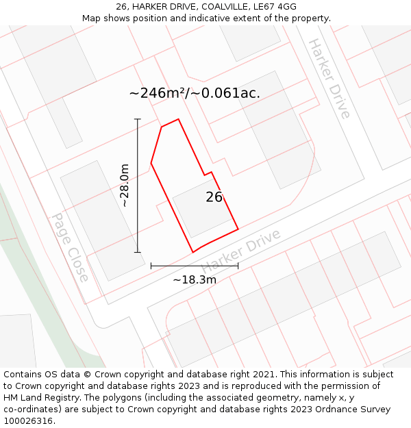 26, HARKER DRIVE, COALVILLE, LE67 4GG: Plot and title map
