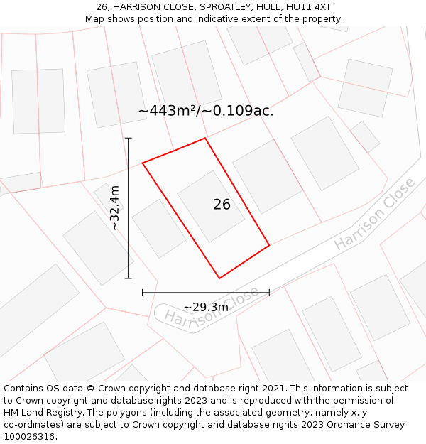 26, HARRISON CLOSE, SPROATLEY, HULL, HU11 4XT: Plot and title map